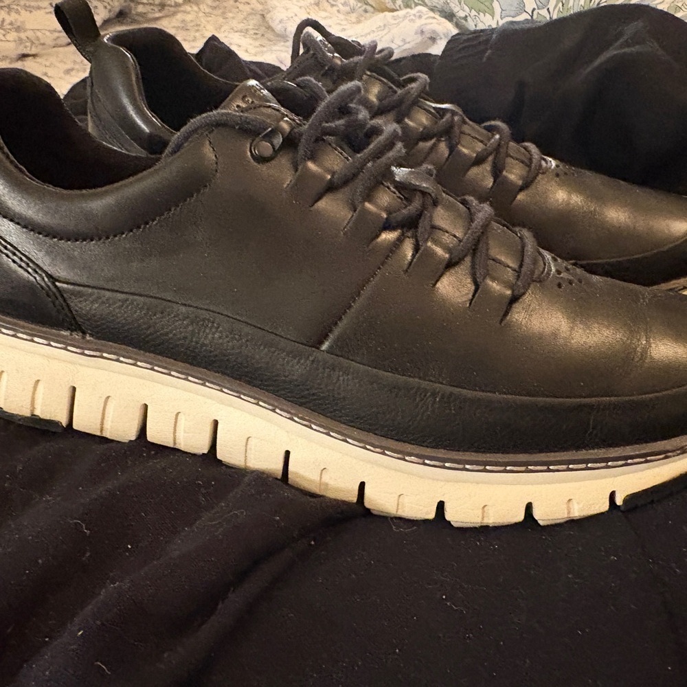 Cole Haan Black Leather Lace-Up Sneakers with Cream Sole